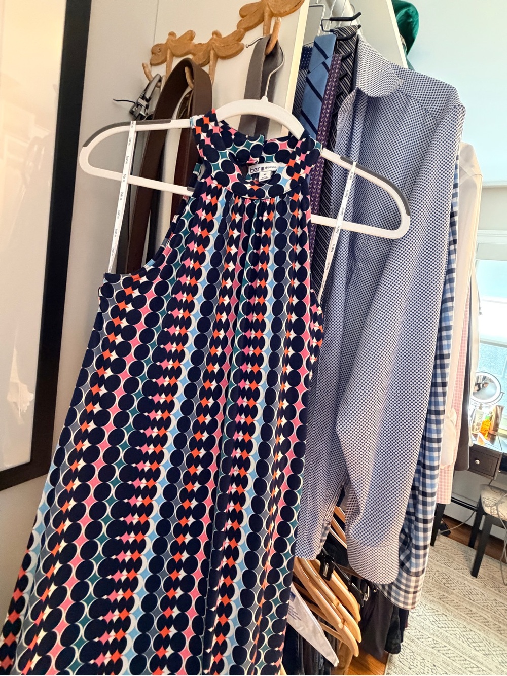 Bar III Navy Maxi Dress Navy and Orange Geometric Print - Picture 3 of 6